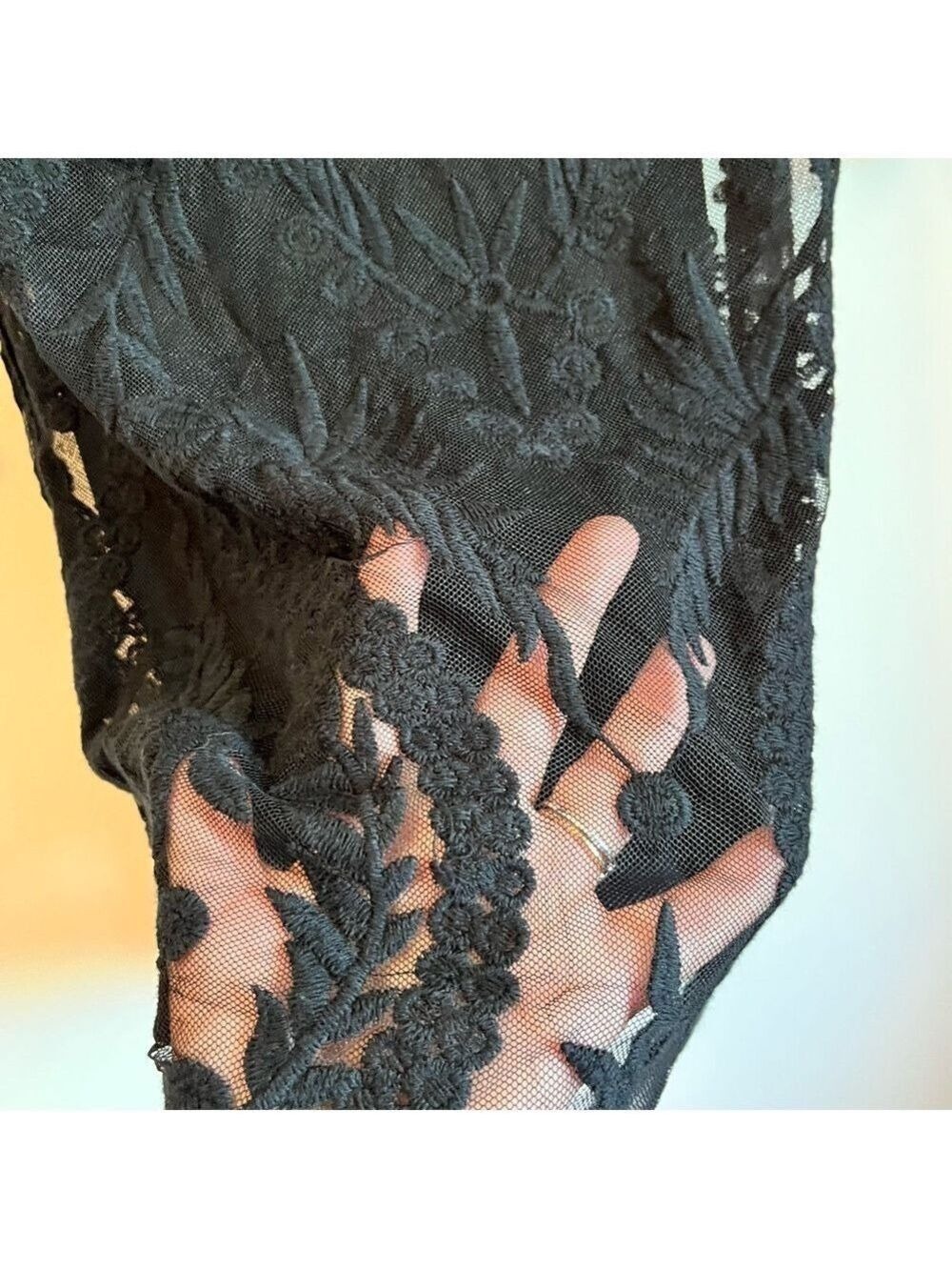Y2K Black Lace Overlay Mini Dress Sheer Gothic Fairy Whimsigoth Slip Layer XS - Picture 5 of 9